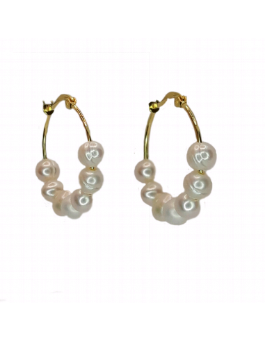Pendientes criolla de plata de ley chapada en oro con perlas de Joyería Canal.