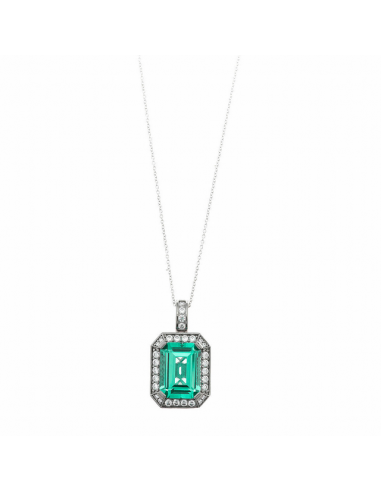 Collar de plata rodiada con colgante verde agua, elegante y luminoso para un San Valentín especial.
