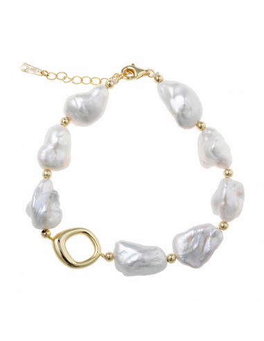 Pulsera de plata chapada en dorado con detalles ovalados y perlas de Joyería Canal.