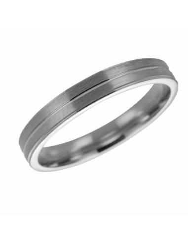 Anillo alianza de plata con acabado mate satinado y hendidura central de Joyería Canal.