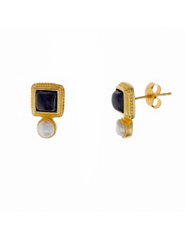 Pendientes de plata chapada en oro con sodalita y perla, una combinación sofisticada y romántica para regalar en San Valentín.