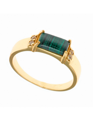 Anillo Plata Chapada Oro. Malaquita...