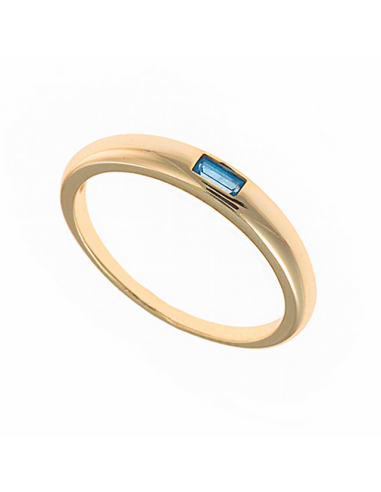 Anillo de plata chapada en oro con circonita color aguamarina de Joyería Canal.