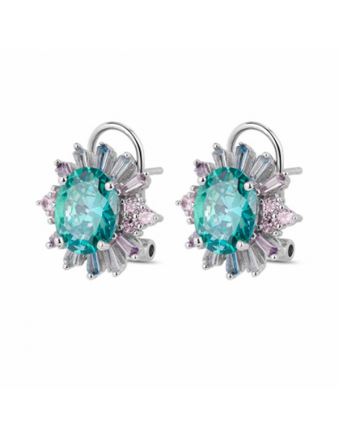 Pendientes de plata rodiada. Flor con...