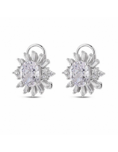Pendientes de plata rodiada. Flor con...