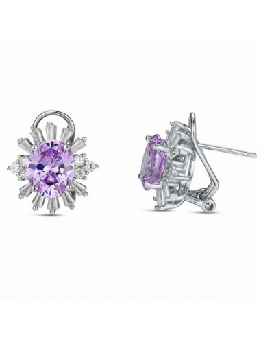 Pendientes de plata rodiada. Flor con...