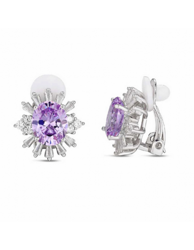 Pendientes de plata rodiada. Flor con...