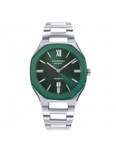 Reloj de hombre bicolor, varde y plata, con esfera azul de Joyería Canal.