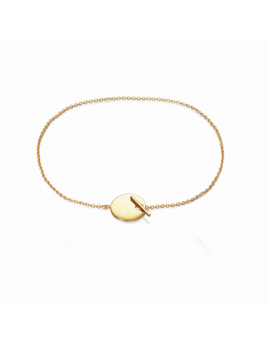 Pulsera de plata dorada con disco central, un regalo sencillo y actual para San Valentín.